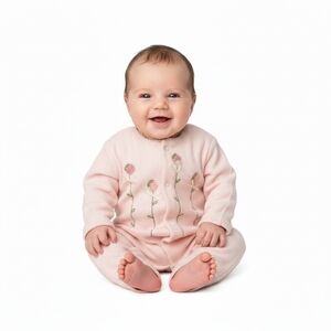 Cachcach Baby Girls Pink Velour Floral Coverall Size 3 Months, 3M Rosettes